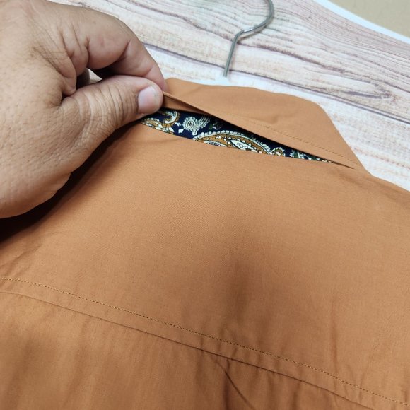 NWT Coofandy Button Up Shirt Men's Medium Brown Flip Cuff Long Sleeve Western - Picture 15 of 15